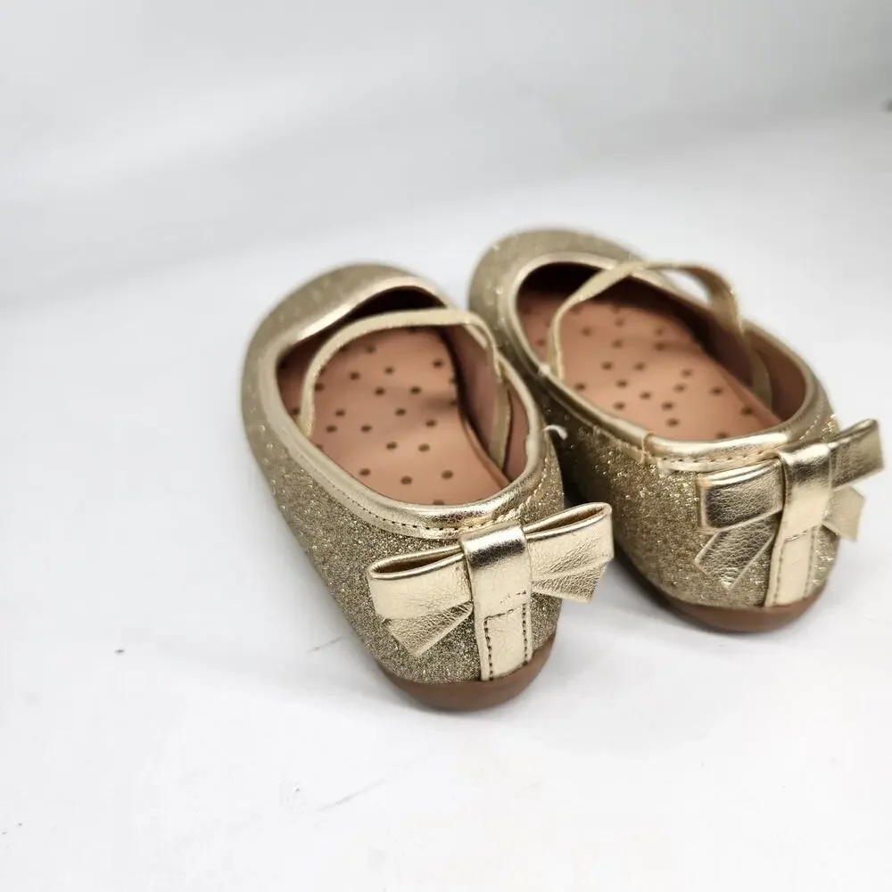 Wonder Nation Glittered Sparkling Gold Ballet Flat Shoes Bow Toddler US 6 EU 22